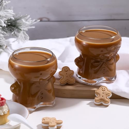 Gingerbread Man Drinking Glasses Set - 2 Pcs Christmas Novelty Mug 20oz