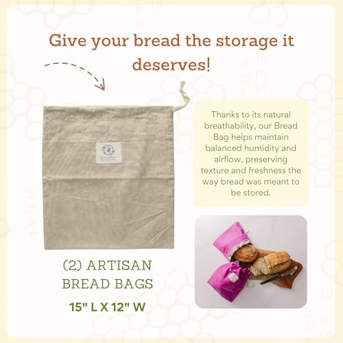 Bee's Wrap Beeswax Bread Bags 2 Pack - Bakery Lane Reusable Food Wraps