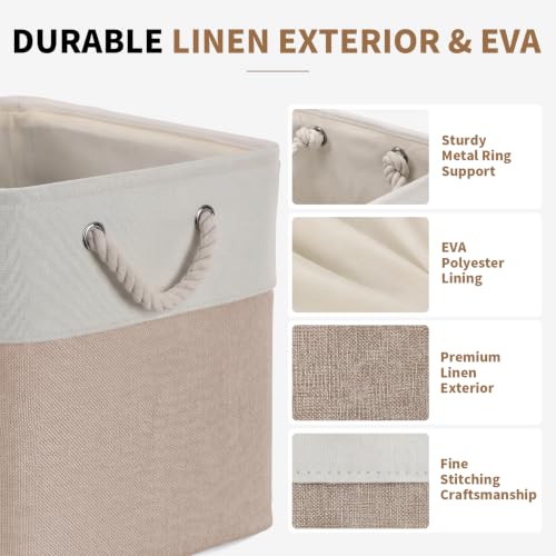 ISEMINGLA Foldable Fabric Storage Baskets 13x15x13 Inches, White & Beige, 6 Pack - Large Organizers for Clothes, Toys, Books