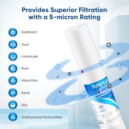 PUREPLUS 20x2.5 Inch 5 Micron Sediment Water Filter Cartridge Pack of 4