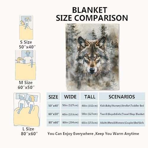 VODRM 60x80in Wolf Blanket - Cozy Fleece Throw for Kids & Wildlife Lovers