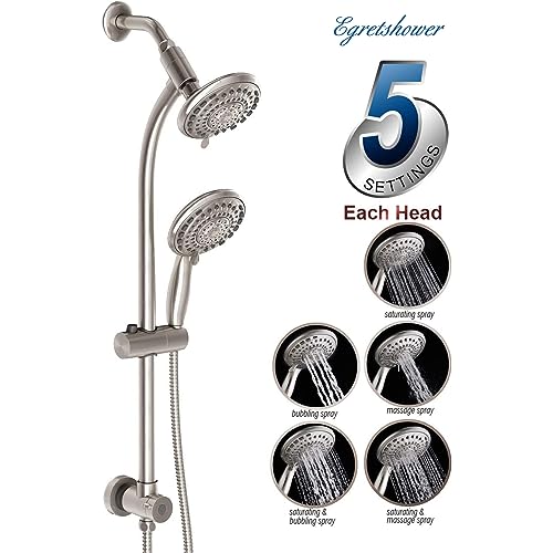 Brush Nickel Handheld & Rain Shower Combo with 27.5" Drill-Free Stainless Steel Slide Bar