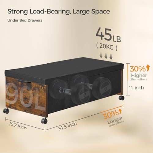 Under Bed Drawers on Wheels - Quadruple Size Rustic Brown Heavy Duty Storage