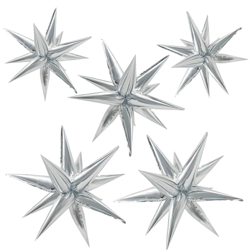 Silver Star Balloons Pack of 60 - Large Mylar Balloon Decorations for Birthday Wedding Christmas