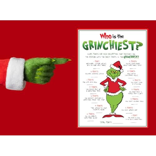 Pink Pixie Studio 15 Who is Most Like The Grinch Game Cards- Fun & Easy for Family Christmas Holiday Office Friends Church Party, Supplies, Activity, Decorations