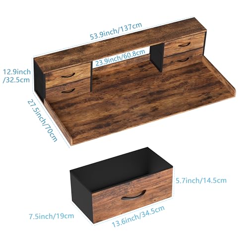 Unionly 2-Tier Washer and Dryer Countertop with Fabric Drawers - Rustic Brown
