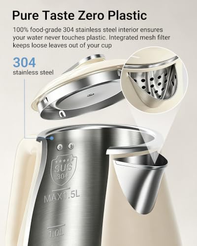 Bear 1.5L Electric Kettle - 304 Stainless Steel, Fast Boil, Cool Touch