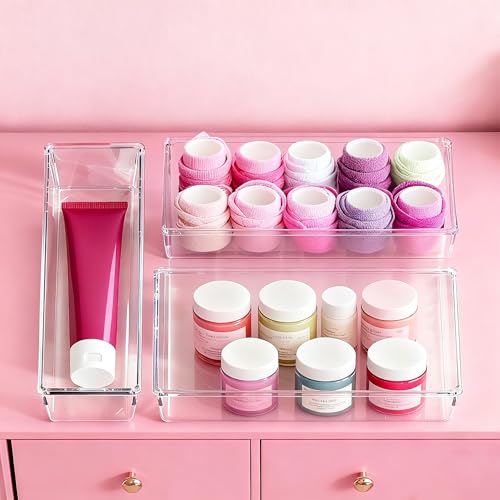 26 Pack Large Clear Drawer Organizer Bins - Versatile Kitchen, Bathroom & Office Storage