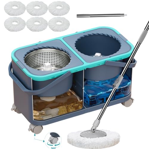 Wodemom Easy-Rinse Mop Bucket Gen 2 with Water Separation Gray/Blue