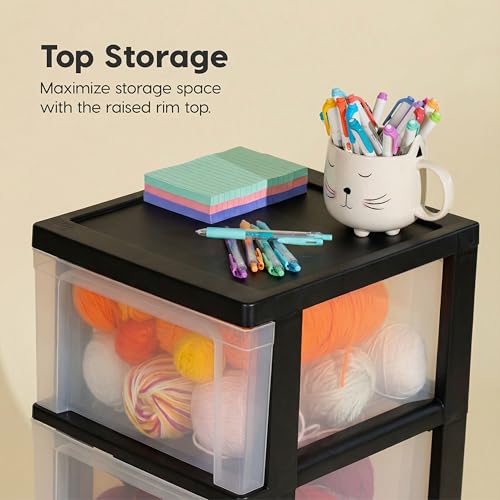 IRIS USA 3-Drawer Slim Storage Cart Set - Black & Clear, Pack of 2