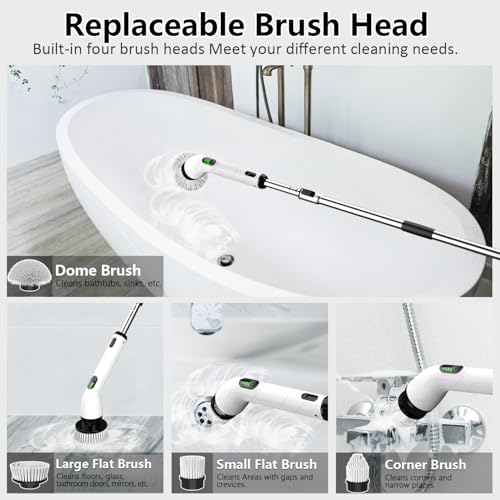 TUYU Black Electric Spin Scrubber with 4 Replacement Heads, Waterproof Bathroom Cleaning Tool