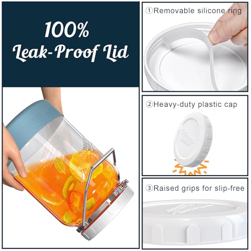 2 Pack 1 Gallon Glass Jars with Airtight Lids and Handles - Food Storage Set