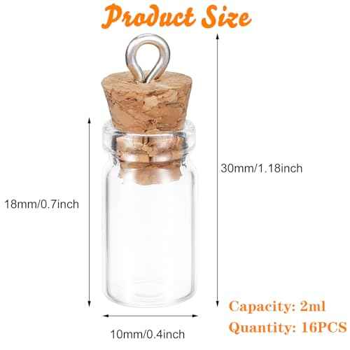 Thinp 16 Pcs Mini Glass Bottles with Cork, 1ml Capacity, Round Shape, Fantasy Theme, Lightweight, Reusable, Perfect for DIY Crafts, Christmas Tree Decoration