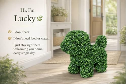 Artificial Topiary Dog Lucky - Faux Green Puppy Garden Decor, UV Resistant, Indoor Outdoor, Variation 2