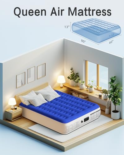 Xsleep Queen Air Mattress with Built in Pump Luxurious Comfort Raised