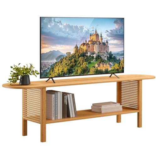 Bamboo TV Stand for 65-Inch TVs with Storage & Shelves - Modern Entertainment Center