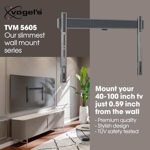 Vogel's TVM 5605 Flat Wall Mount for 40-100 inch TVs, Max 220 lbs, VESA 600x400, Ultra Slim 0.59 inch
