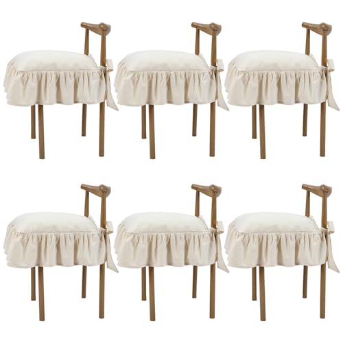 Novabright Ruffle Chair Cushions Cover Set Retro Cream White No Padding 17.5x17.5 Inch French Style Slipcovers with Ties, 6 Pack