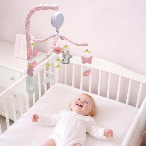 NICEMER Baby Crib Mobile for Girls with 12 Lullabies, Soft Knitted Woodland Characters, Nursery Decor
