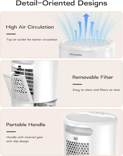 Small Dehumidifier 35oz for Home Bathroom Bedroom with Night Lights - White