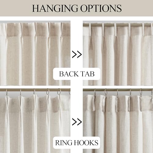 Vision Home Natural Linen Pinch Pleated Semi-Sheer Curtains 42x84 Inches Pack of 2