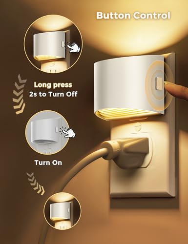 LED Night Lights Plug into Wall, Dimmable 3-Level Brightness, White 4 Pack 3000K Soft White