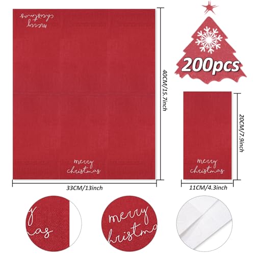 Whaline 200 Pcs Christmas Guest Napkins Red & Green Merry Christmas Paper Napkins - Disposable Xmas Guest Hand Napkins