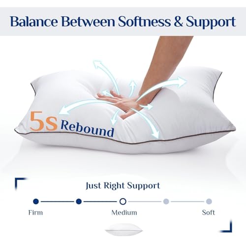 Queen Size Pillow Set of 4 - Cooling, Firm, Hotel Quality, Medium