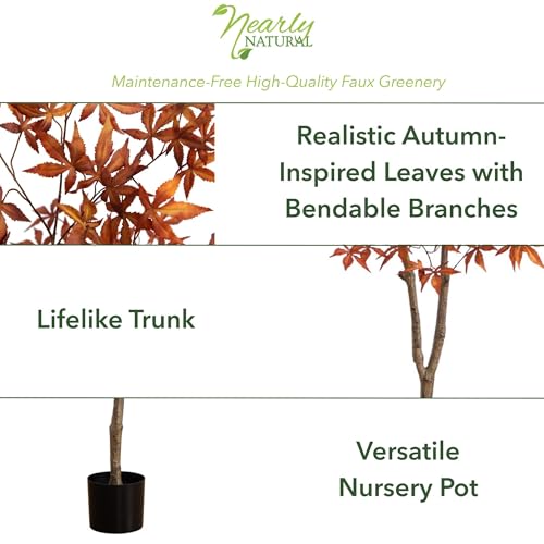 6ft Autumn Japanese Maple Artificial Tree with Black Pot — Fall Foliage Decor