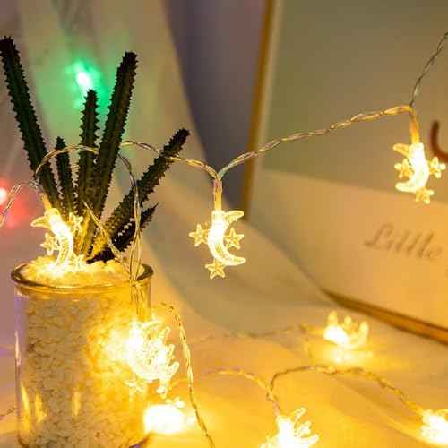 Moon Star String Lights, 10ft 20 LED USB Powered Star and Moon Fairy Lights Warm White for Birthday Party Christmas Holiday Home Decoration