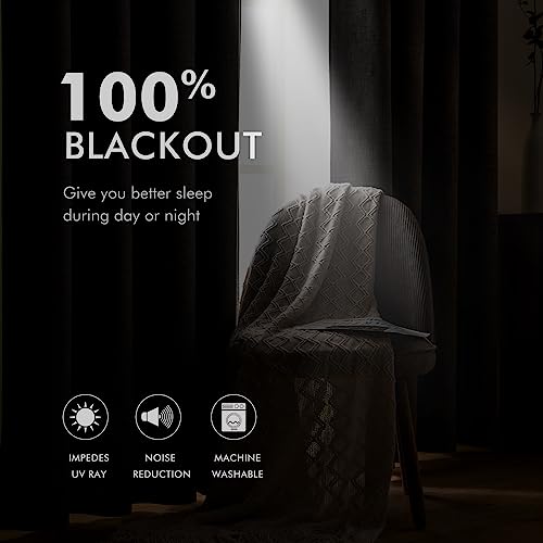 Blackout Linen Curtains for Bedroom 52x96 Inches - Beige, Pack of 2, Triple Weave Technology