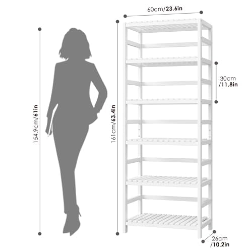 White 6-Tier Bamboo Shelf with Adjustable Shelves - Large Capacity Kitchen Storage