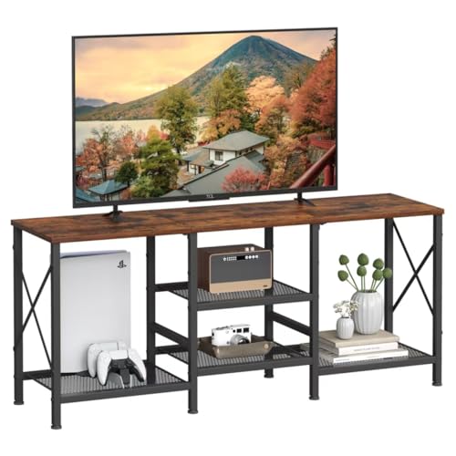 Rustic Brown TV Stand for 55 Inch TV with 3-Tier Open Shelves - Entertainment Center