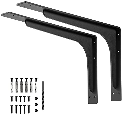 Firmetal 24 x 14.2 Inch Heavy Duty Alloy Metal Shelf Brackets - Pack of 2, L Beam, Vertical Angle, Rustic Finish