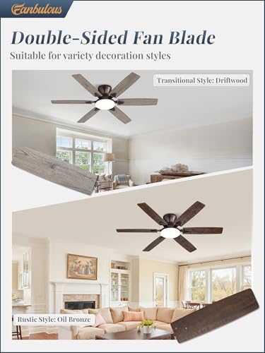 Fanbulous 52 Inch Oil Bronze Flush Mount Ceiling Fan with Light, Remote & App Control