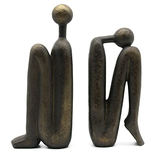 Lukitas Thinker Decorative Bookends - Bronze Color Resin, Non-Slip 9''
