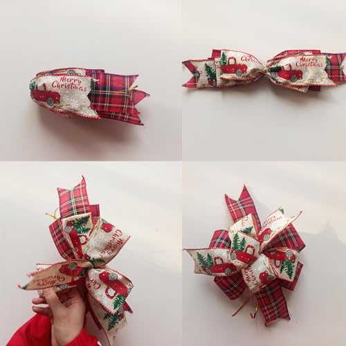 Christmas Bows 2PCS for Wreath 10X10 Inch,Black Red Buffalo Plaid Bows,Rustic Farmhouse Bows Natural Burlap Tree Topper Bows for Front Door Winter Christmas Tree Bows for New Year Xmas Decorations