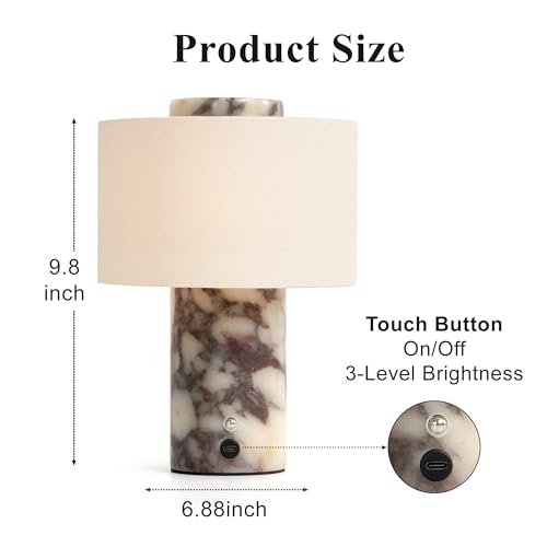 Yootcraft Calacatta Viola Marble Touch Table Lamp - Rechargeable & Dimmable Nightlight