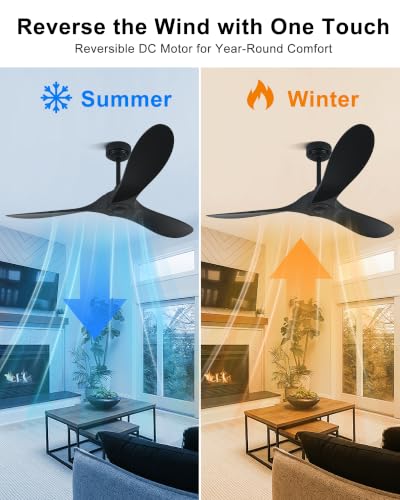 Ombrin 52-Inch Black Ceiling Fan with Remote & App Control, Reversible DC Motor for Indoor & Outdoor Use