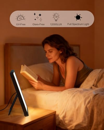 MirthSip Black 12000 Lux Full Spectrum UV-Free Light Therapy Lamp - Desk Light