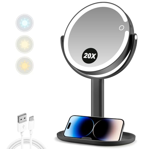 20X Magnifying Lighted Makeup Mirror with Touch Switch & 3 Color LED