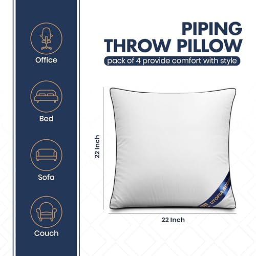 22x22 Inch Piping Throw Pillow Inserts Pack of 4 - Decorative Support Cushions