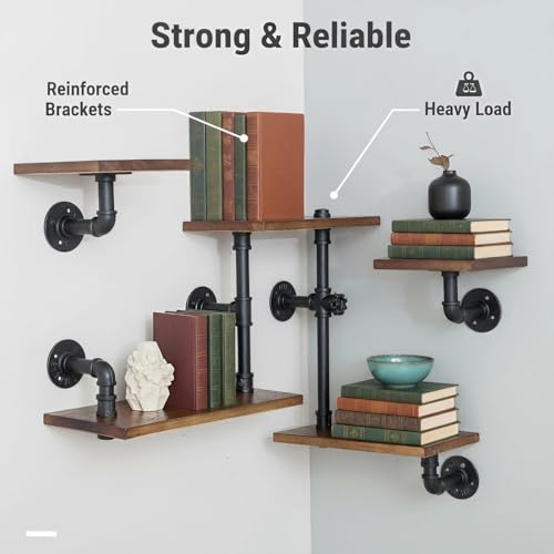 Industrial Pipe Shelves, Wall Ladder Shelving, Corner Wood Bookshelf