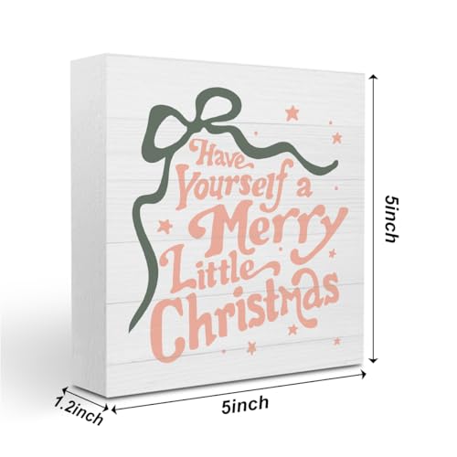 Little Christmas Wooden Sign - Have Yourself A Merry Little Christmas, 5x5 inch Desk Decor, Holiday Office Shelf Decor
