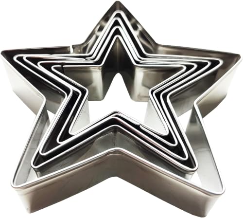 5-Pack Stainless Steel Star Cookie Cutters for Baking & Cake Decorating
