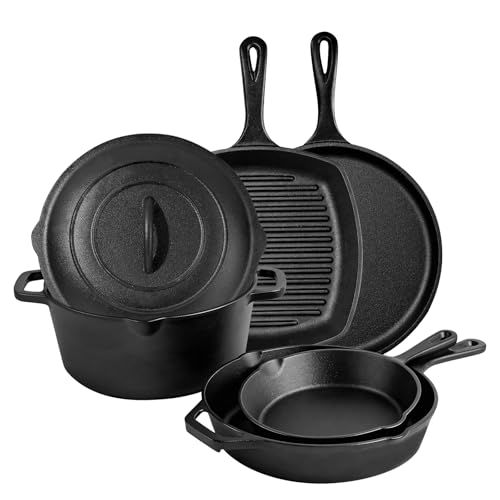 6-Piece Cast Iron Cookware Set with Dutch Oven, Skillets & Griddle - Pre-Seasoned, PFAS-Free