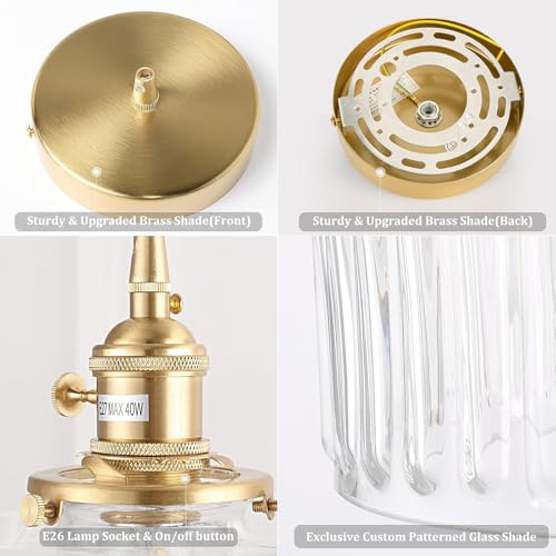 Shenmoyl Pendant Light 2 Pack with Clear Striped Glass Lmapshade,