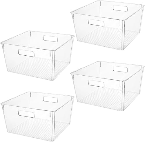 Extra Large Clear Plastic Storage Bins - 12.6x12.6x7 Inches, Kitchen Pantry & Closet Organizer, BPA-Free Stackable Containers, Variation 4