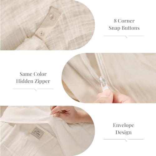 Cream Queen Size Duvet Cover - 100% Sandwashed Cotton, Oeko-Tex Certified, Button & Zipper Closure, Linen-Like Texture, RENEWROOTS