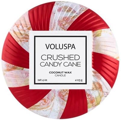 Voluspa Crushed Candy Cane Candle, Large Jar, 18 Oz, 100 Hour Burn Time, Coconut Wax, Holiday Candle